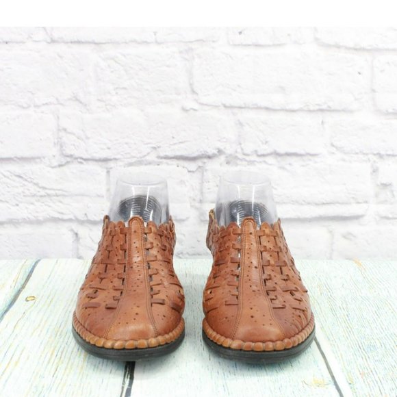 Rieker Brown Leather Slip On Slingback Low Ankle Heel Shoes Size 40 US 8.5 - Picture 4 of 9